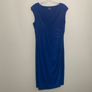 Blue Faux Wrap Dress, cap sleeve, cobalt blue, size 12.